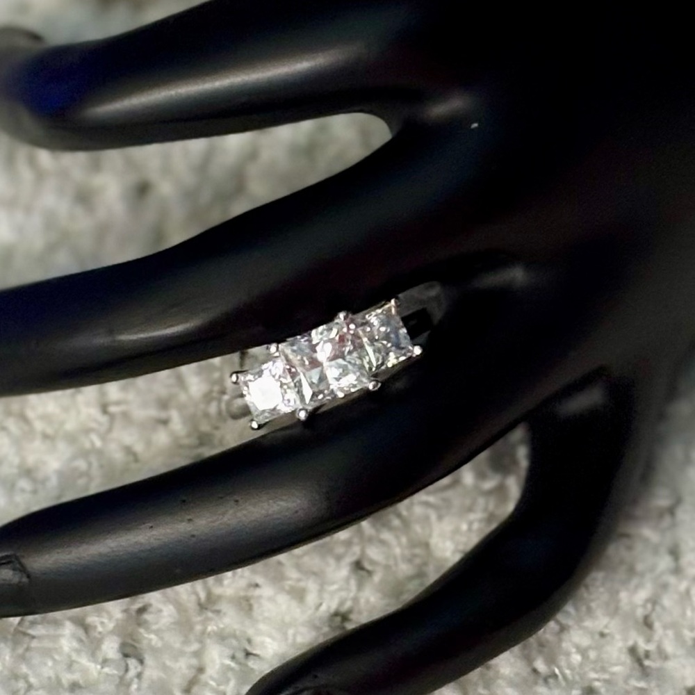 Diamonique Three-Stone Clear Cubic Zirconia Ring in Silver Tone 8 - Picture 6 of 8